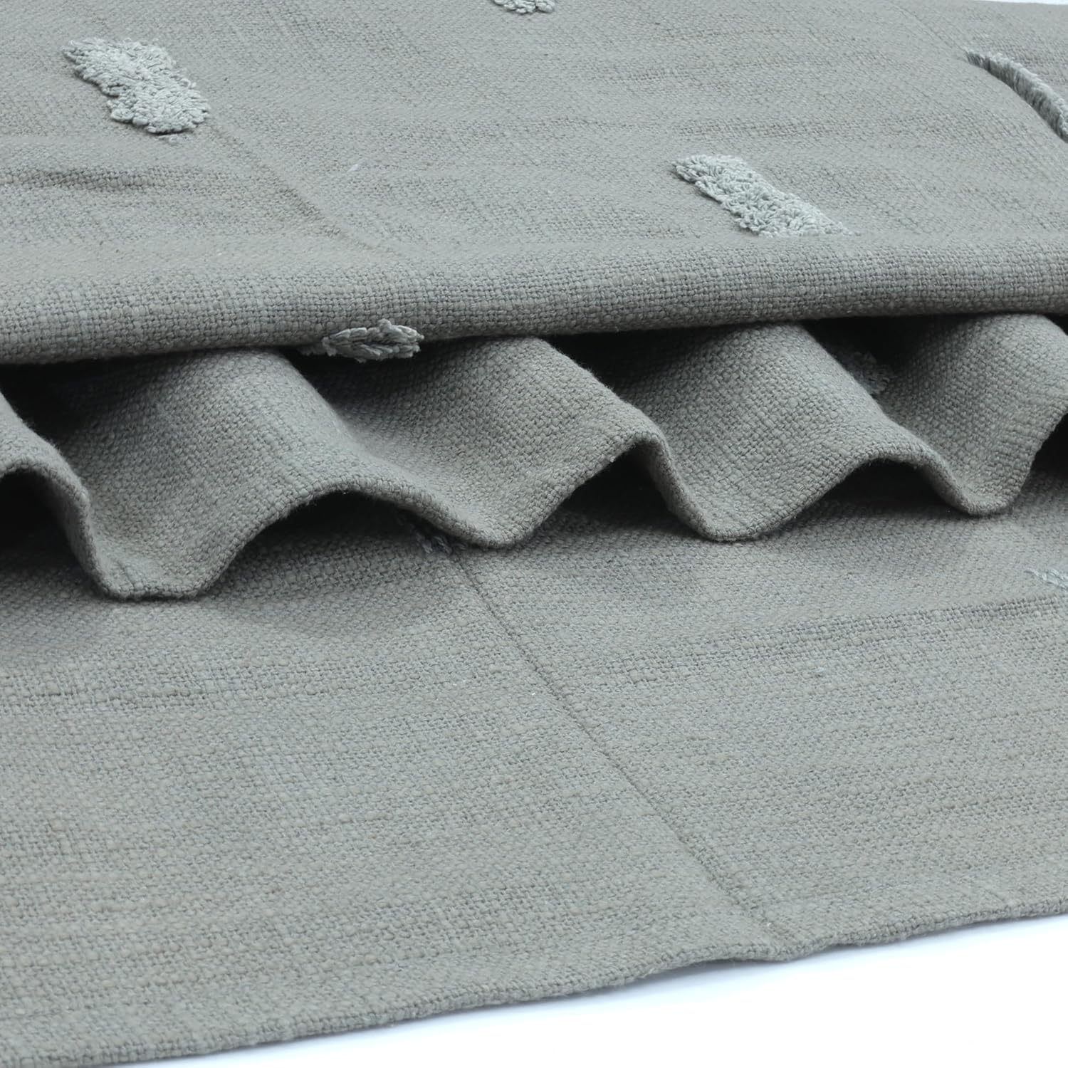 Tufted Cotton Throw Blanket with Tassels – Grey | 125×150 cm