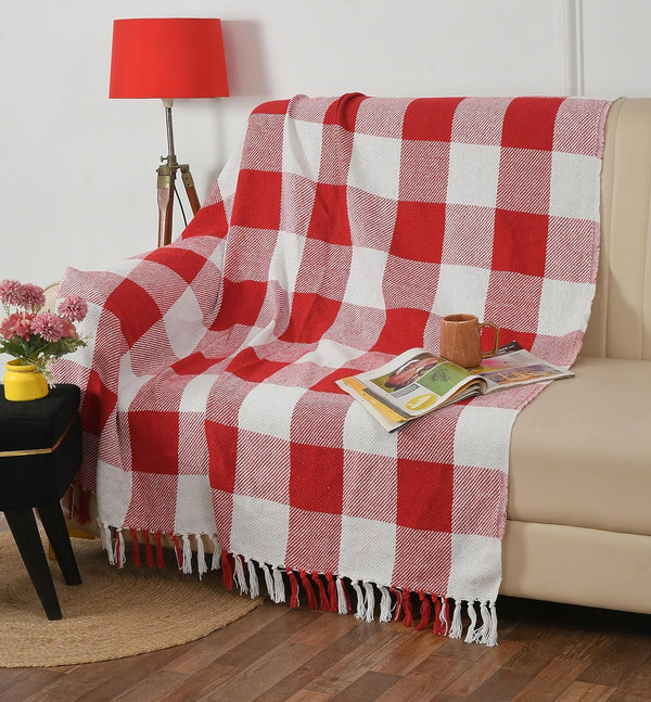 Red & White Checkered Cotton Throw – 130×170 cm