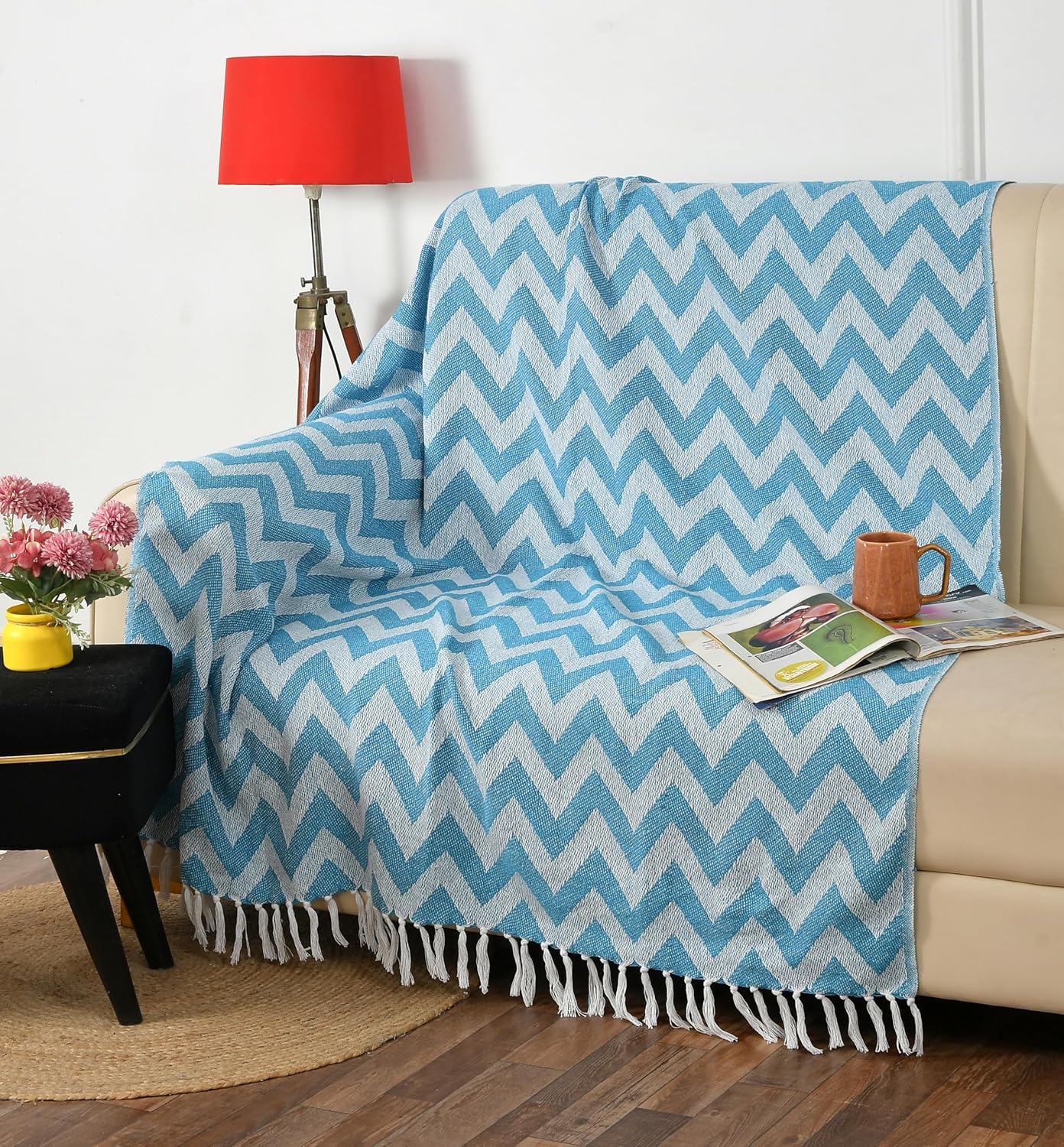 Cotton Chevron Throw Blanket – 130×170 cm | Soft & Lightweight Sofa/Bed Throw