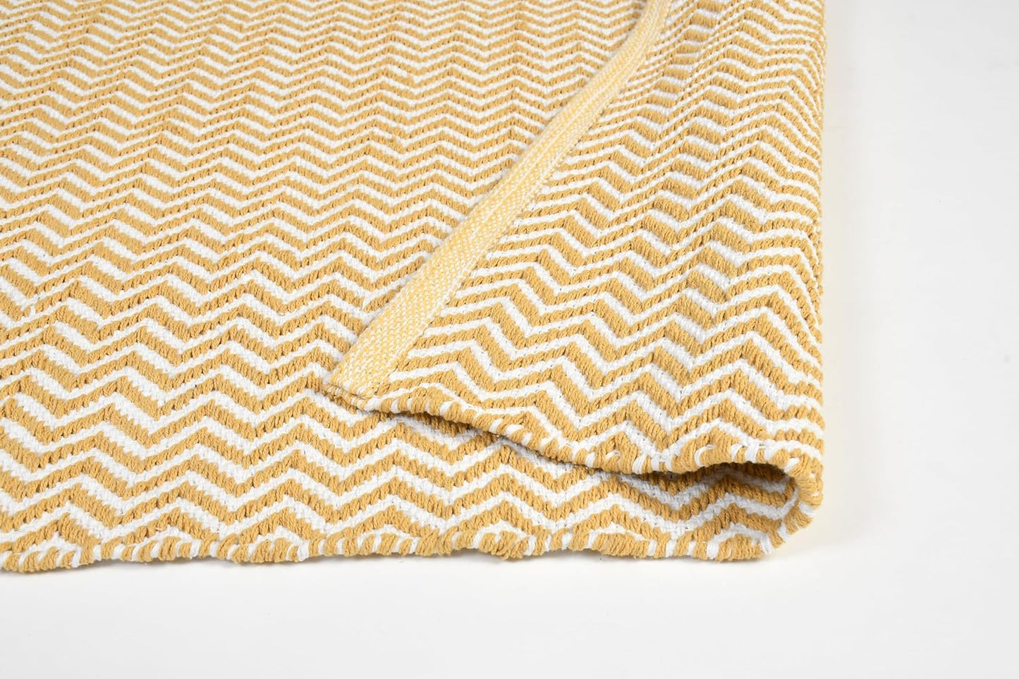 Handwoven Cotton Rug | Floor Mat for Living Room, Bedroom (White & Yellow)