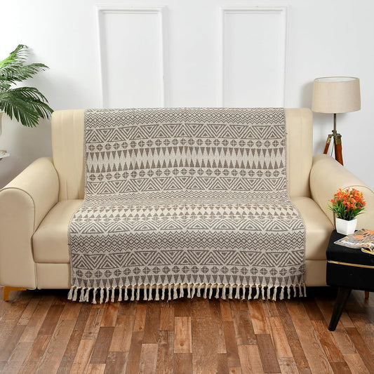 Soft Cotton Lightweight Tribal Pattern Blanket with Tassels – 125×150 cm ( Brown & Beige)