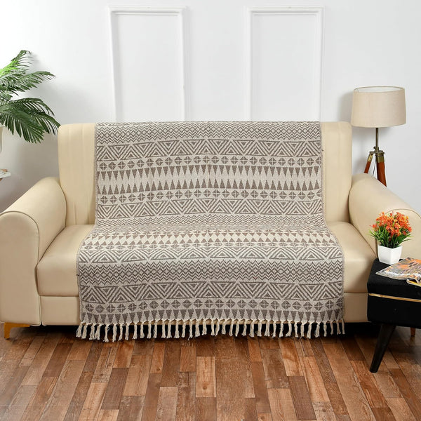 Soft Cotton Lightweight Tribal Pattern Blanket with Tassels – 125×150 cm ( Brown & Beige)