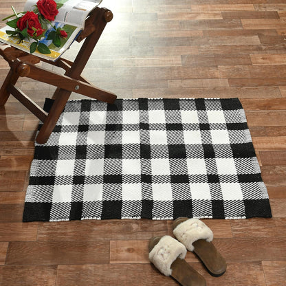 Handwoven Cotton Rug – Classic White & Black Design for Everyday Living - 60x90 cm