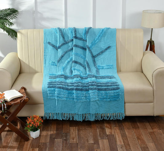 100% Handloom Aqua & Blue Cotton Sofa Throw – 50×60 Inch (125×150 cm)