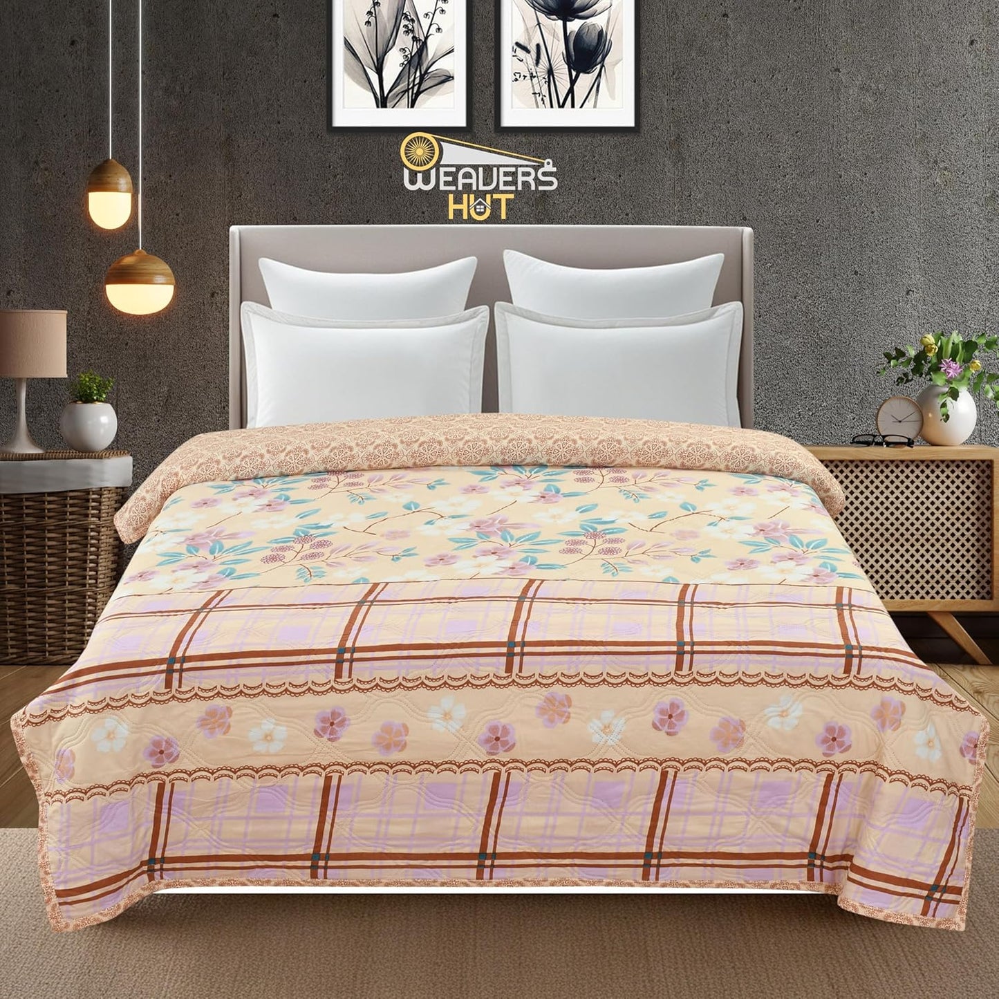 Ultrasonic Quilted Comforter – Peach Floral Design (230×190 CM)