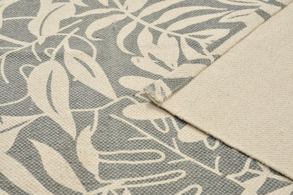 Modern Leaf Design Cotton Printed Runner Rug – 80×150 cm (Grey & Beige)