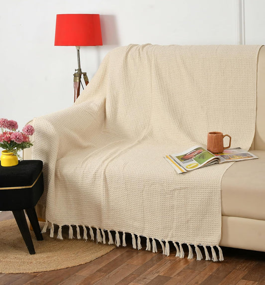 Cotton Handloom Waffle Throw for Sofa & Bed – 125×150 cm (50×60 inches)