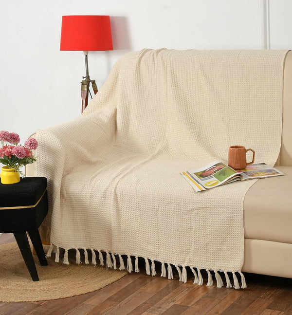 Cotton Handloom Waffle Throw for Sofa & Bed – 125×150 cm (50×60 inches)