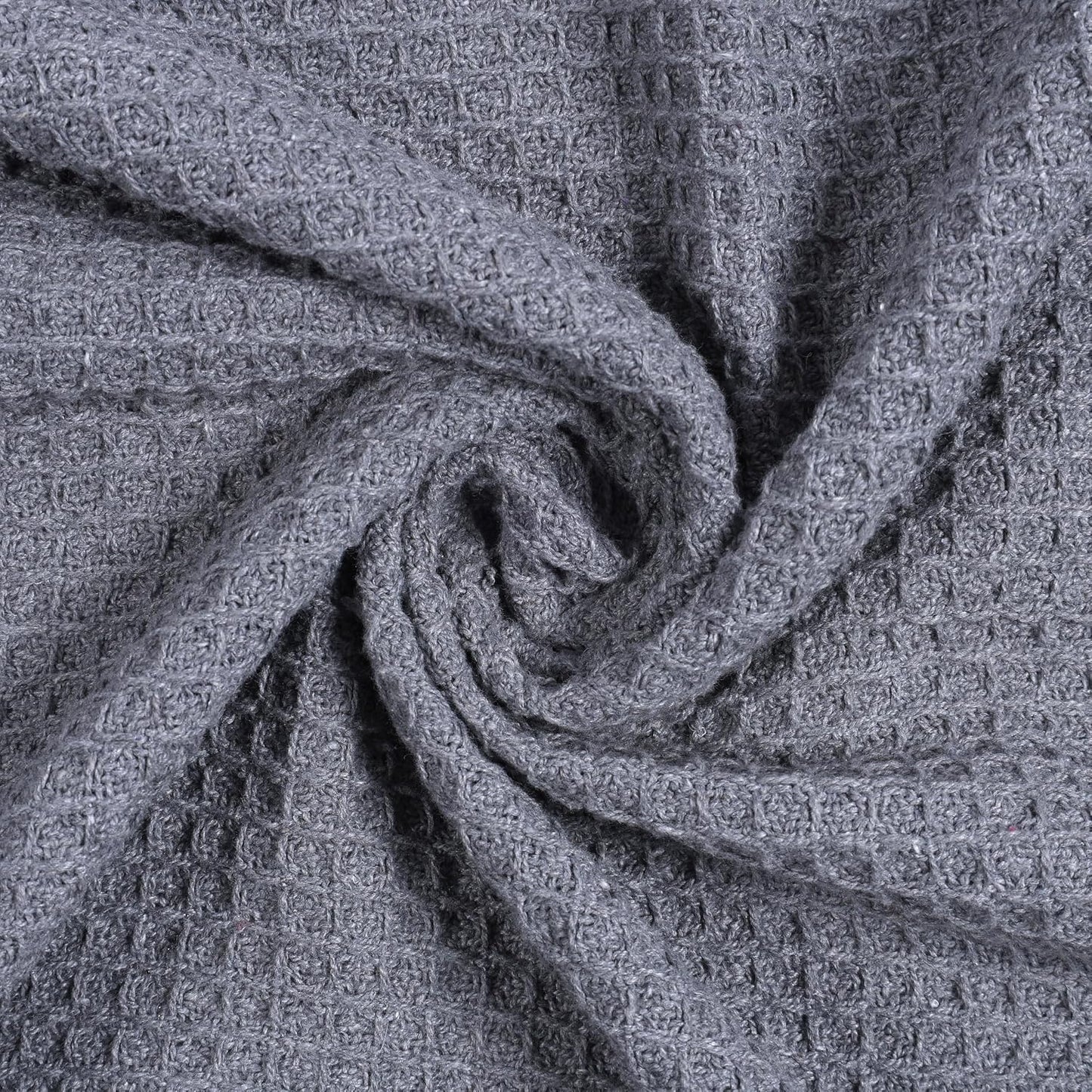 Grey Waffle Weave Cotton Throw Blanket with Tassels | Sofa & Bed Throw | 125 x 150 cm