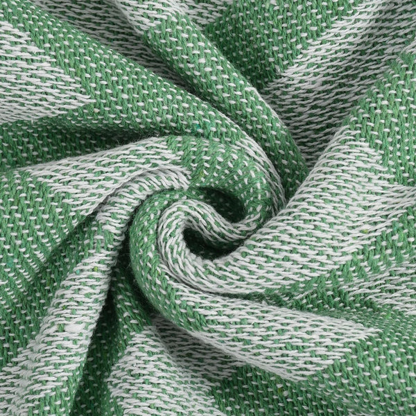 Zigzag Pattern Cotton Throw with Tassels – Green | 130×170 cm