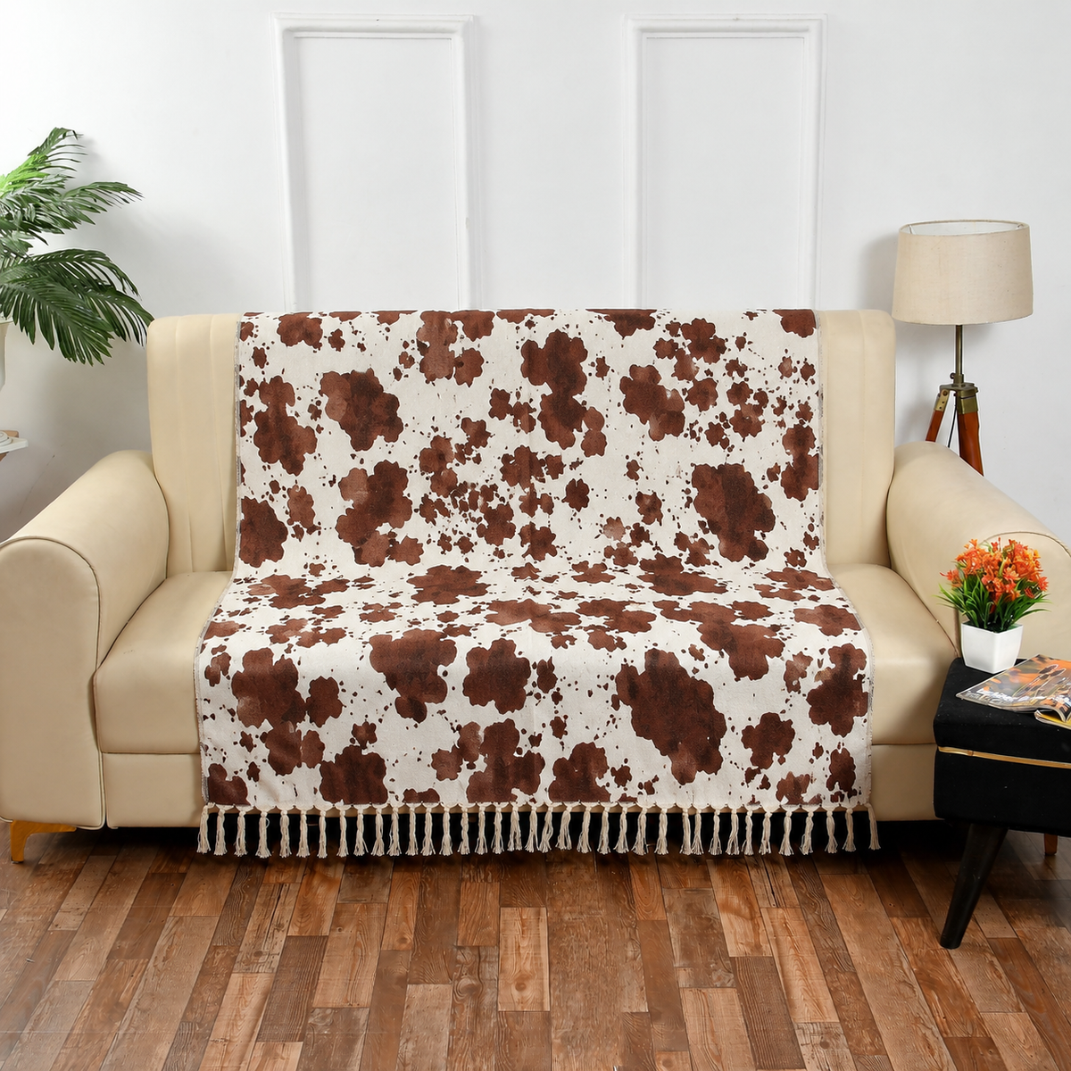 Cotton Printed Throw Blanket – Brown Cow Print, 125 × 150 cm (50 × 60 Inches)