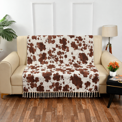 Cotton Printed Throw Blanket – Brown Cow Print, 125 × 150 cm (50 × 60 Inches)