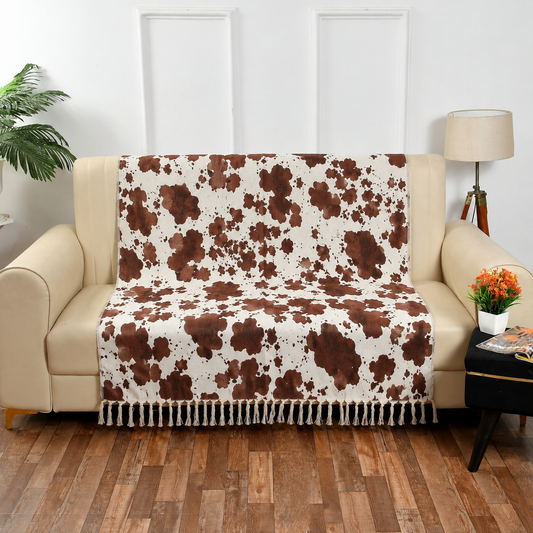 Cotton Printed Throw Blanket – Brown Cow Print, 125 × 150 cm (50 × 60 Inches)