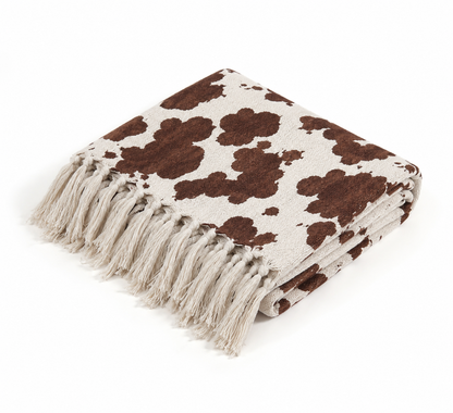 Cotton Printed Throw Blanket – Brown Cow Print, 125 × 150 cm (50 × 60 Inches)