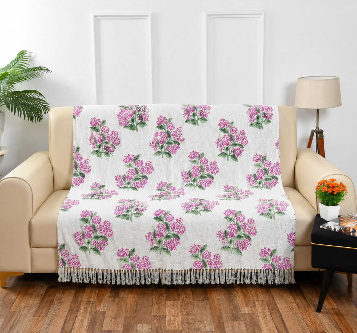 Cotton Printed Throw Blanket – Pink Floral Print, 125 × 150 cm (50 × 60 Inches)