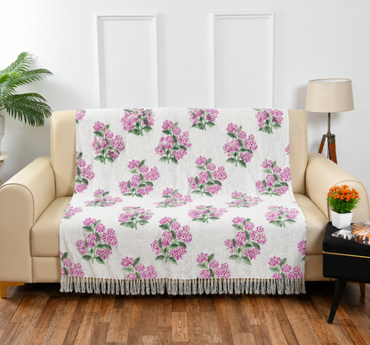 Cotton Printed Throw Blanket – Pink Floral Print, 125 × 150 cm (50 × 60 Inches)