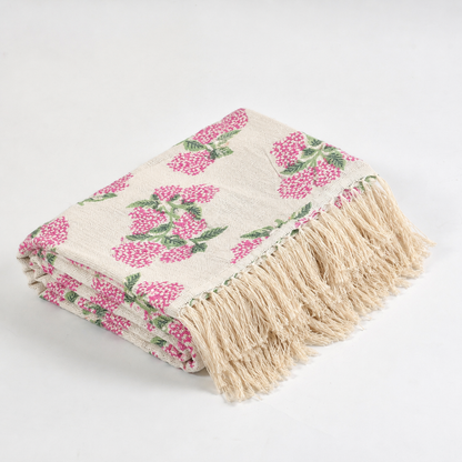 Cotton Printed Throw Blanket – Pink Floral Print, 125 × 150 cm (50 × 60 Inches)