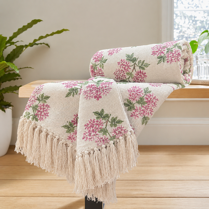 Cotton Printed Throw Blanket – Pink Floral Print, 125 × 150 cm (50 × 60 Inches)