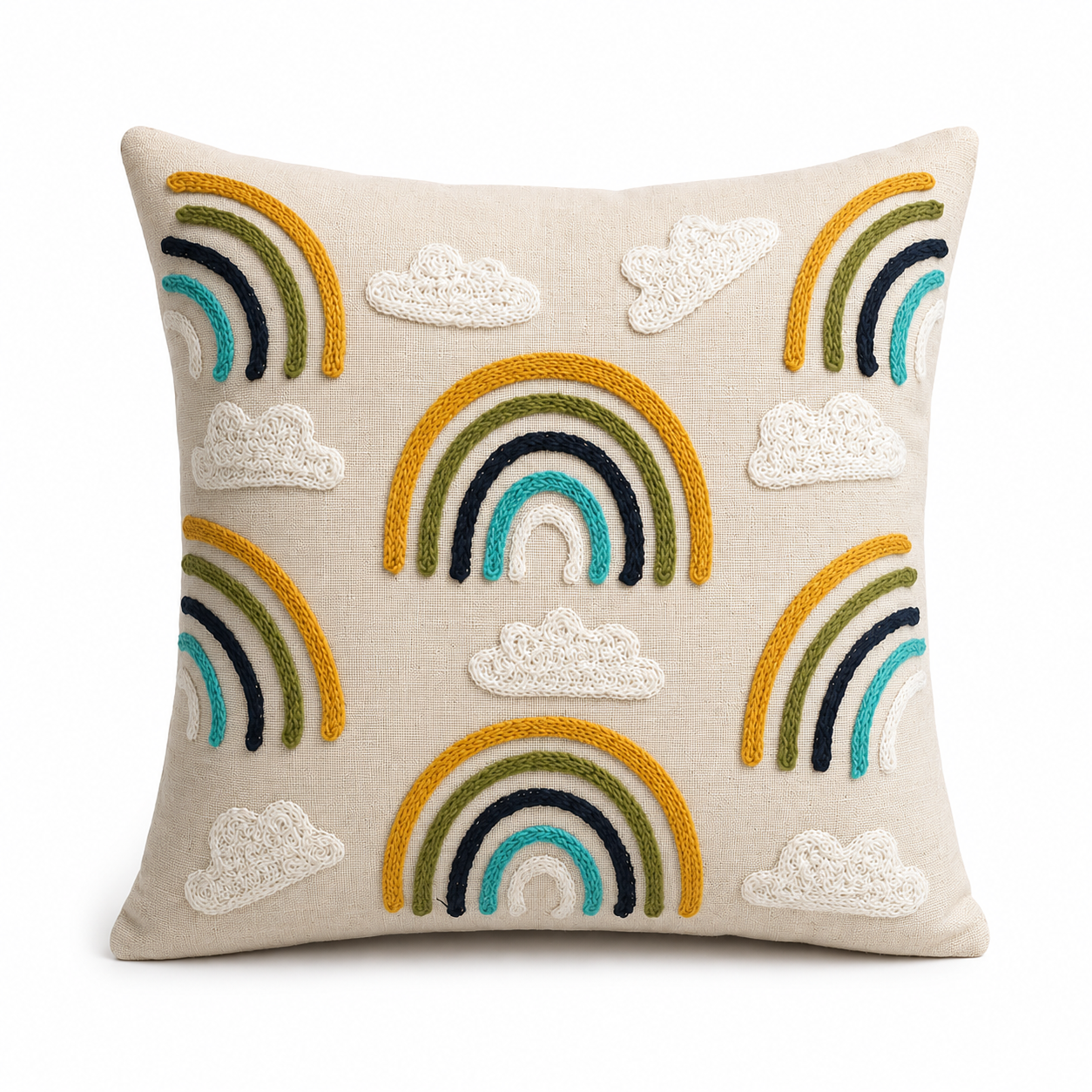 Rainbow Embroidered Cushion Covers – Boho Tufted Cotton Throw Pillow Covers