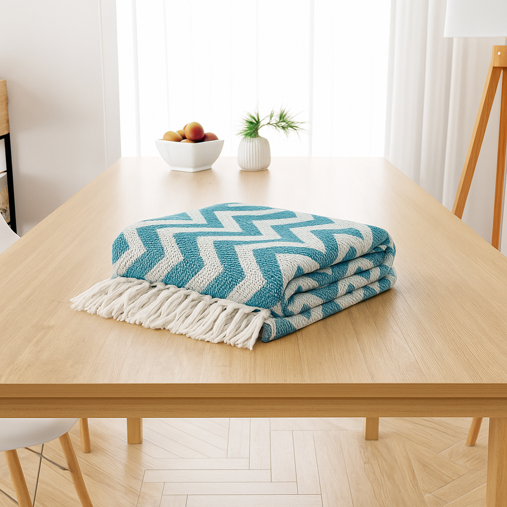 Cotton Chevron Throw Blanket – 130×170 cm | Soft & Lightweight Sofa/Bed Throw