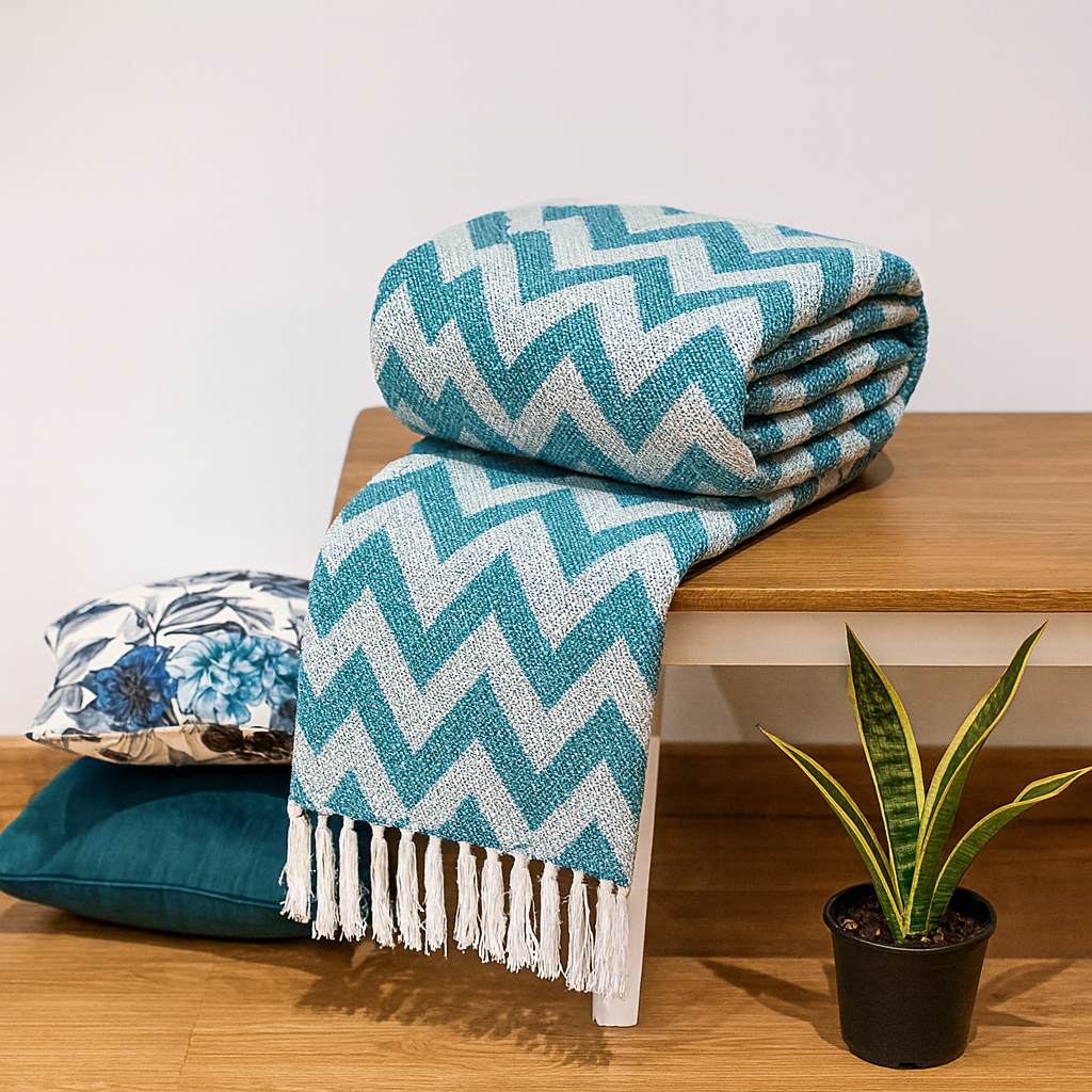 Cotton Chevron Throw Blanket – 130×170 cm | Soft & Lightweight Sofa/Bed Throw