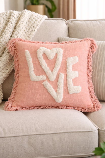 Weavers Hut Tufted LOVE Cushion Cover – 18x18 Inch | Textured Handmade Look | Soft Decorative Throw Pillow Cover