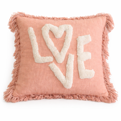 Weavers Hut Tufted LOVE Cushion Cover – 18x18 Inch | Textured Handmade Look | Soft Decorative Throw Pillow Cover