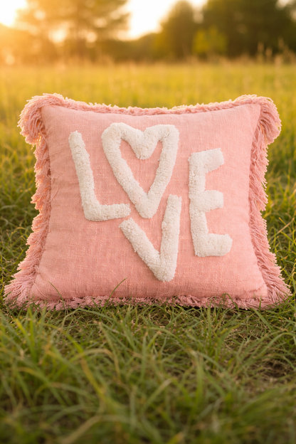 Weavers Hut Tufted LOVE Cushion Cover – 18x18 Inch | Textured Handmade Look | Soft Decorative Throw Pillow Cover
