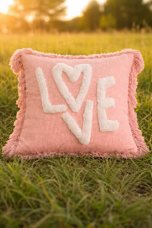 Weavers Hut Tufted LOVE Cushion Cover – 18x18 Inch | Textured Handmade Look | Soft Decorative Throw Pillow Cover