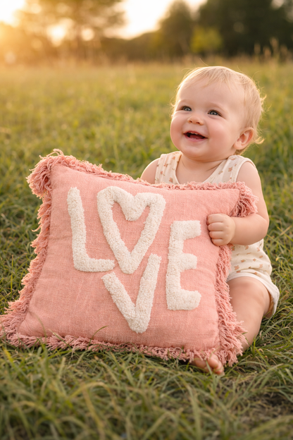 Weavers Hut Tufted LOVE Cushion Cover – 18x18 Inch | Textured Handmade Look | Soft Decorative Throw Pillow Cover