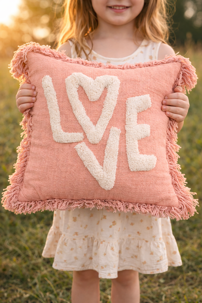 Weavers Hut Tufted LOVE Cushion Cover – 18x18 Inch | Textured Handmade Look | Soft Decorative Throw Pillow Cover