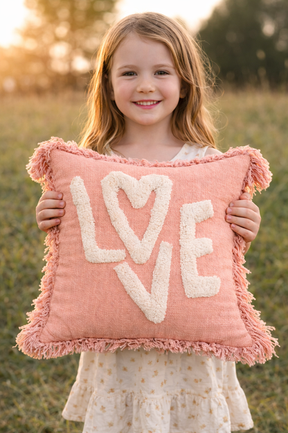 Weavers Hut Tufted LOVE Cushion Cover – 18x18 Inch | Textured Handmade Look | Soft Decorative Throw Pillow Cover