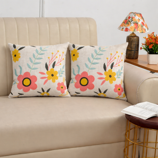Hand Embroidered Floral Cushion Cover – Multicolor | 40x40 cm (16x16 Inch)