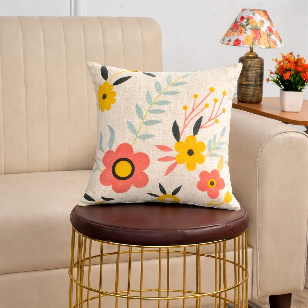Hand Embroidered Floral Cushion Cover – Multicolor | 40x40 cm (16x16 Inch)