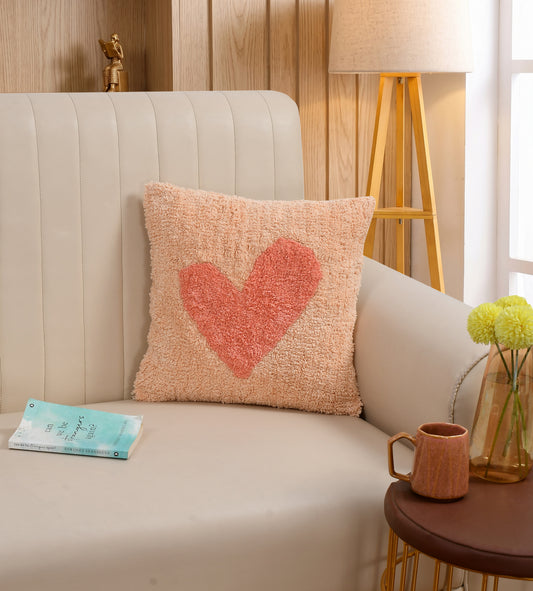Cotton Tufted Cushion Cover – 16×16 inches (40×40 cm) | Throw Pillow Cover with Heart Design