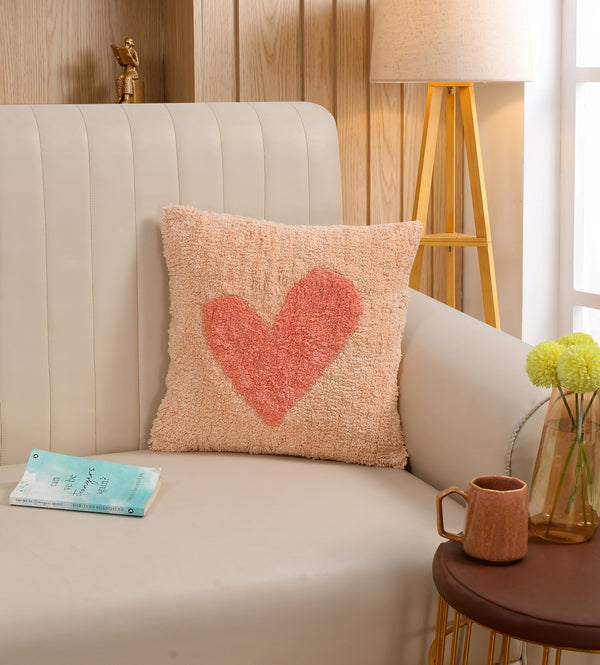 Cotton Tufted Cushion Cover – 16×16 inches (40×40 cm) | Throw Pillow Cover with Heart Design
