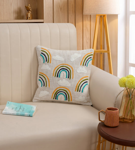 Rainbow Embroidered Cushion Covers – Boho Tufted Cotton Throw Pillow Covers