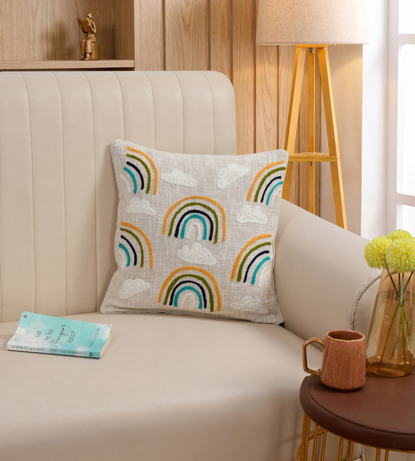 Rainbow Embroidered Cushion Covers – Boho Tufted Cotton Throw Pillow Covers