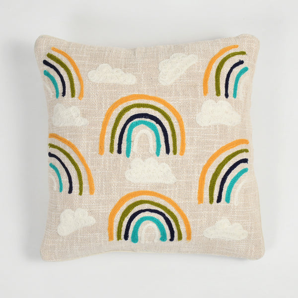 Rainbow Embroidered Cushion Covers – Boho Tufted Cotton Throw Pillow Covers