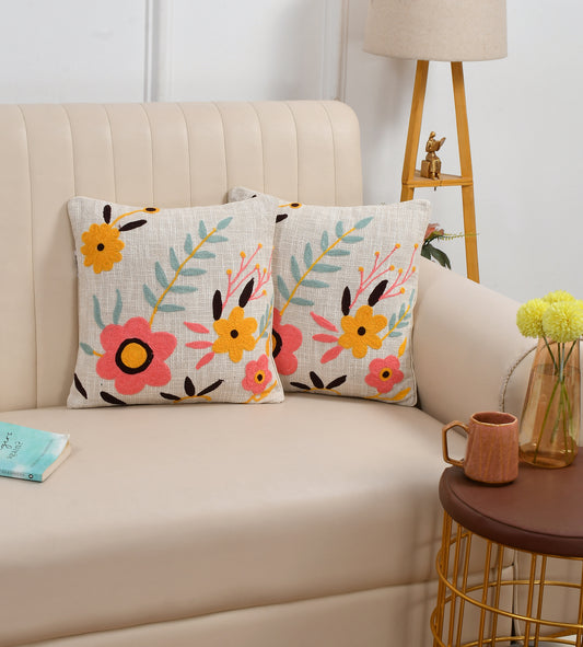 Hand Embroidered Floral Cushion Cover – Multicolor | 40x40 cm (16x16 Inch)