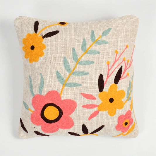 Hand Embroidered Floral Cushion Cover – Multicolor | 40x40 cm (16x16 Inch)