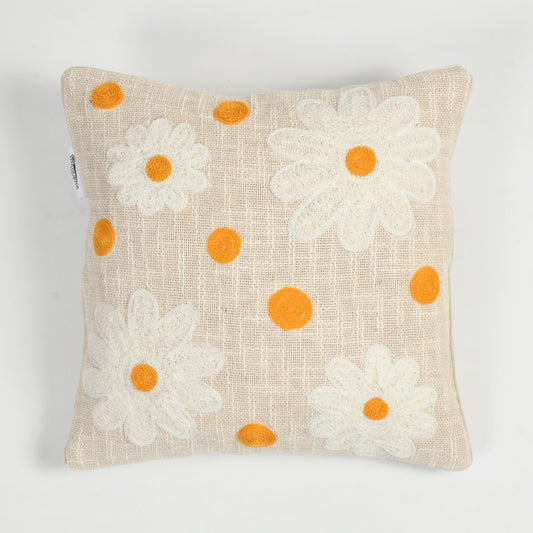Daisy Tufted Cushion Cover – Floral Embroidered Cotton Throw Pillow Cover for Sofa & Bed