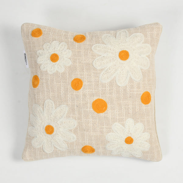 Daisy Tufted Cushion Cover – Floral Embroidered Cotton Throw Pillow Cover for Sofa & Bed