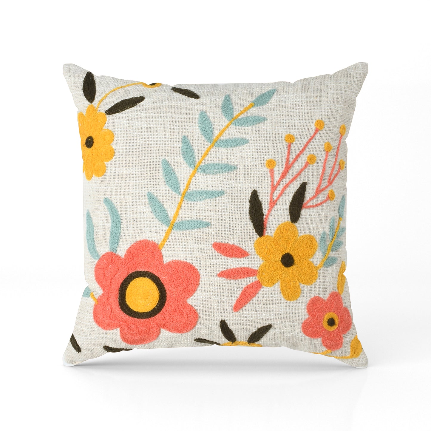 Hand Embroidered Floral Cushion Cover – Multicolor | 40x40 cm (16x16 Inch)