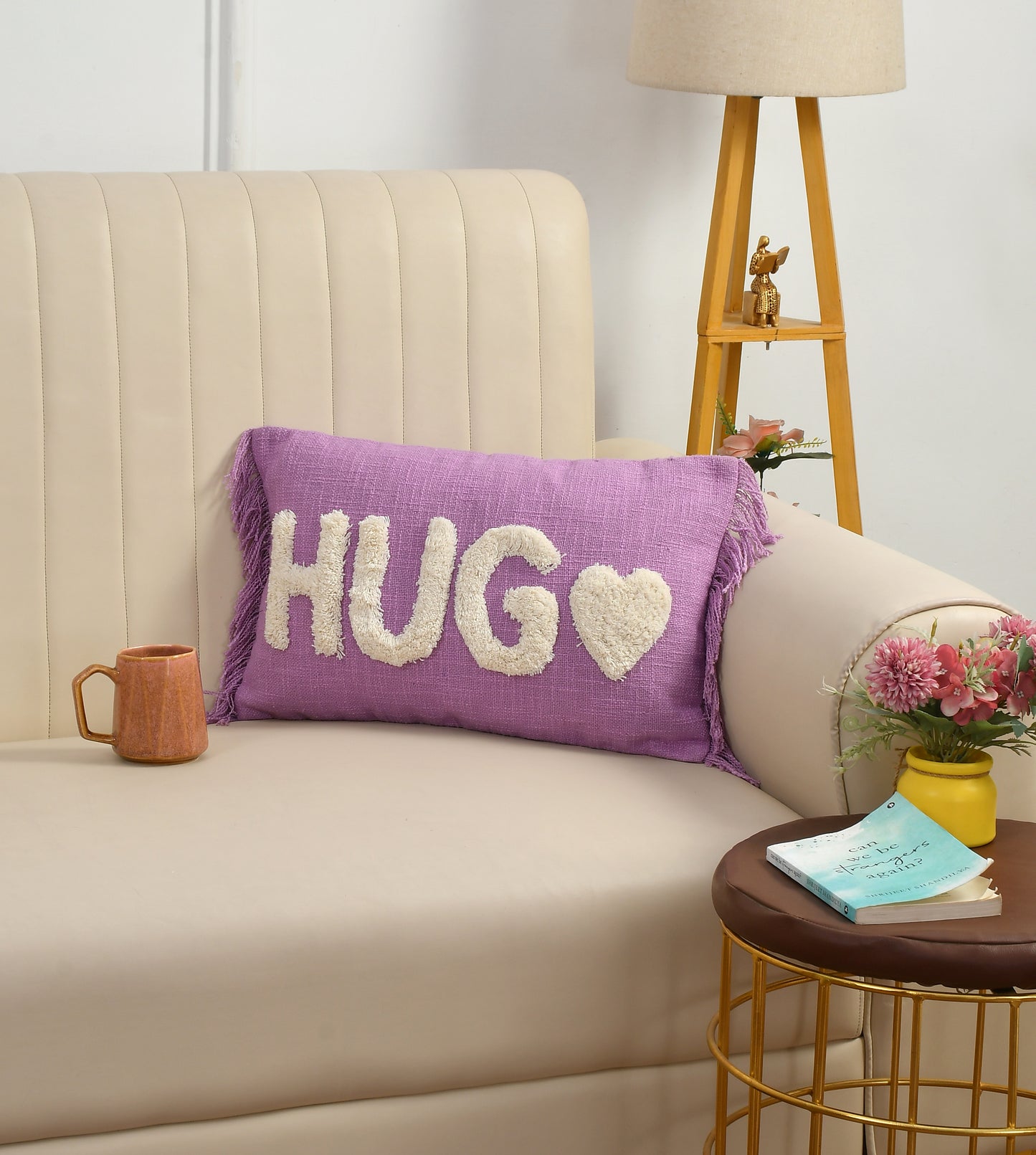 Tufted Hug Cushion Cover 12x20 Inch (30x50 cm) | 100% Cotton Decorative Lumbar Pillow Cover | Purple