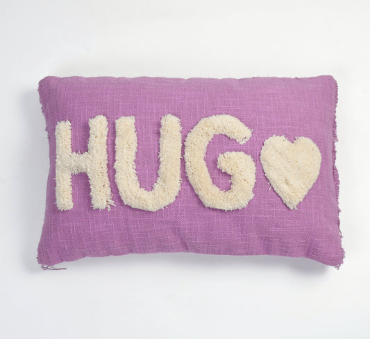 Tufted Hug Cushion Cover 12x20 Inch (30x50 cm) | 100% Cotton Decorative Lumbar Pillow Cover | Purple