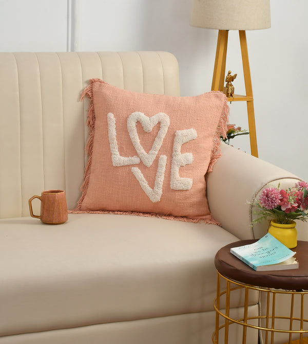 Weavers Hut Tufted LOVE Cushion Cover – 18x18 Inch | Textured Handmade Look | Soft Decorative Throw Pillow Cover