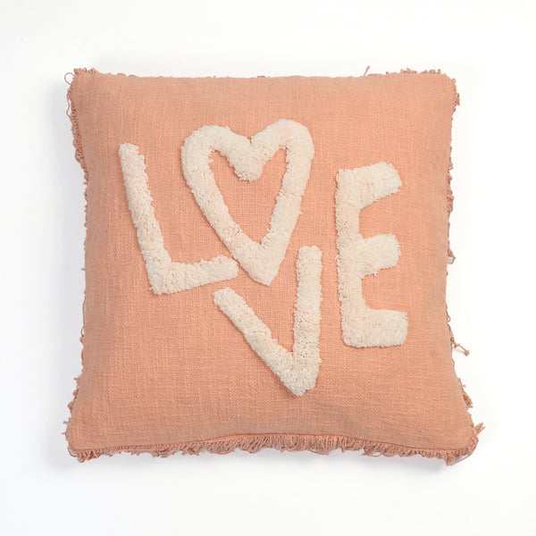 Weavers Hut Tufted LOVE Cushion Cover – 18x18 Inch | Textured Handmade Look | Soft Decorative Throw Pillow Cover