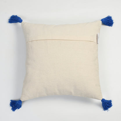 Tufted Evil Eye Cushion Cover 16x16 Inch (40x40 cm) | 100% Cotton Decorative Throw Pillow Cover with Tassels