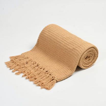 Weavers Hut 100% Cotton Waffle Throw Blanket with Tassels – Soft Breathable Sofa & Bed Throw for Couch, Living Room & Bedroom – Beige – 125 x 150 cm (50 x 60 Inches)